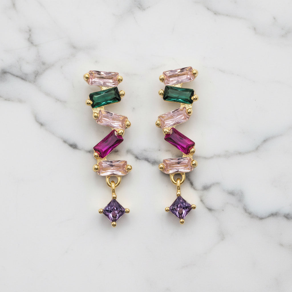 Golden Cubic Zirconia Earrings - Terciany 