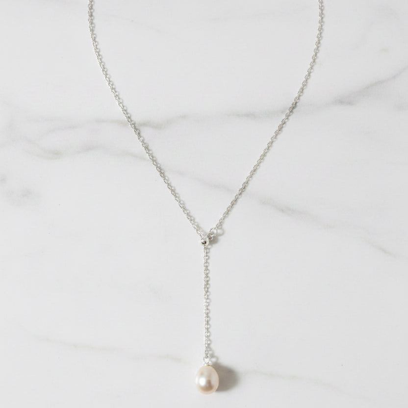 Sterling Silver Adjustable Y Shape Pearl Necklace - Terciany 