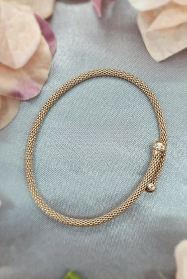 Rosé gold plated on sterling silver mesh fold over bracelet