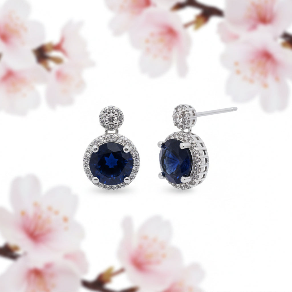 Round Blue Cubic Zirconia Studs