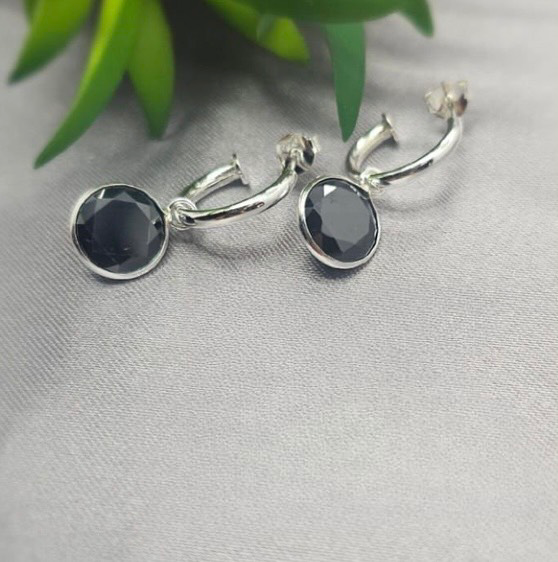 10Mm Black Cubic Zirconia Crystal On Sterling Silver Pretty Woman Earrings - Terciany 
