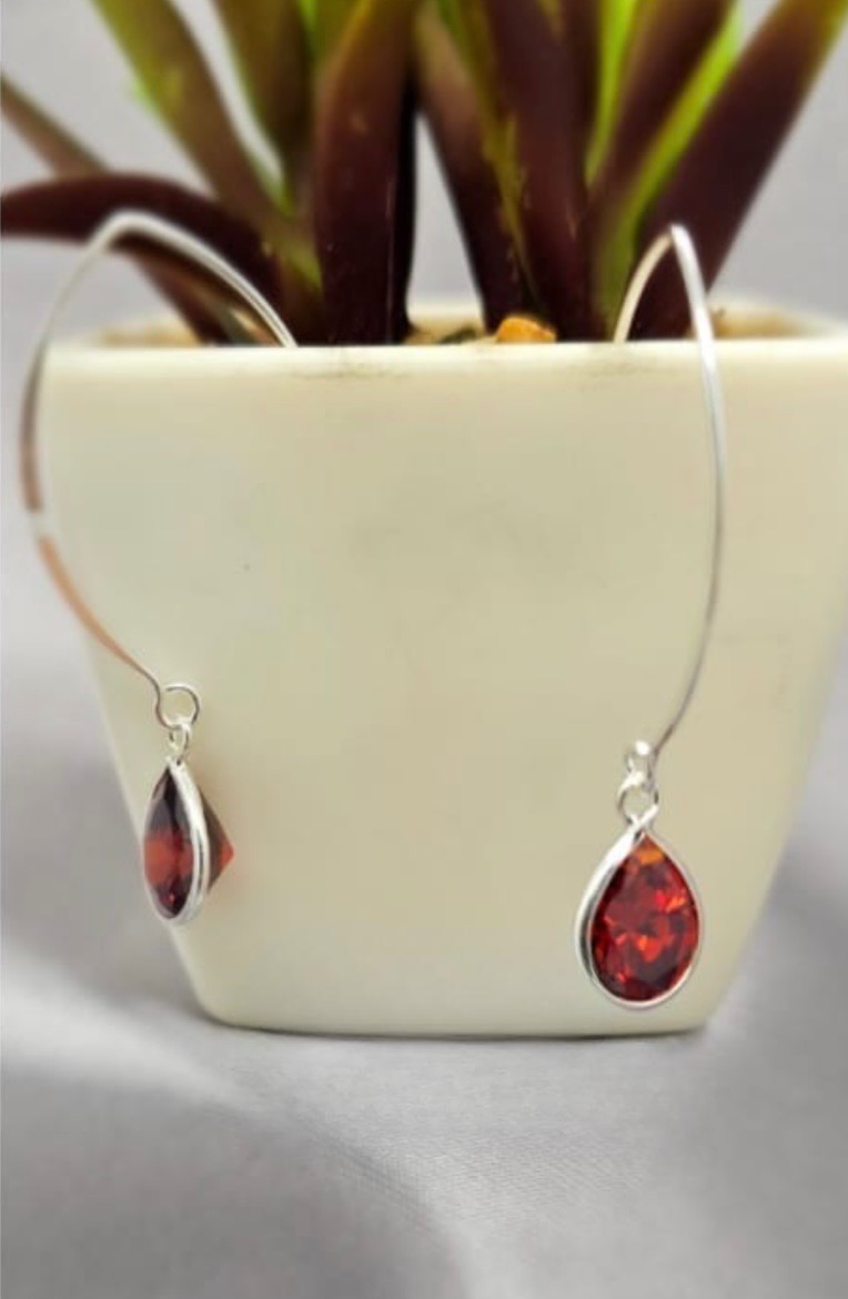 Red Teardrop Cubic Zirconia On Long Wire