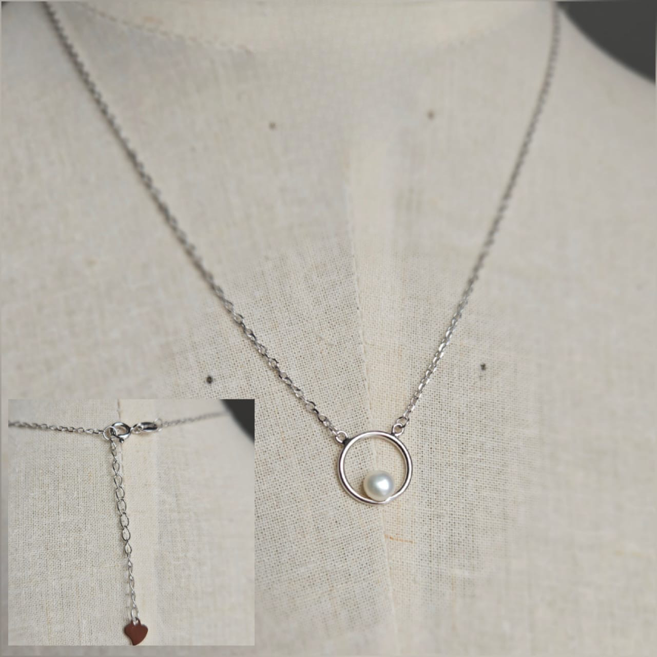 Sterling Silver Necklace With Round Circle Detail And Freshwater Pearl