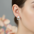 Freshwater Pearl Stud With Circle And Cubic Zirconia Detail - Terciany 