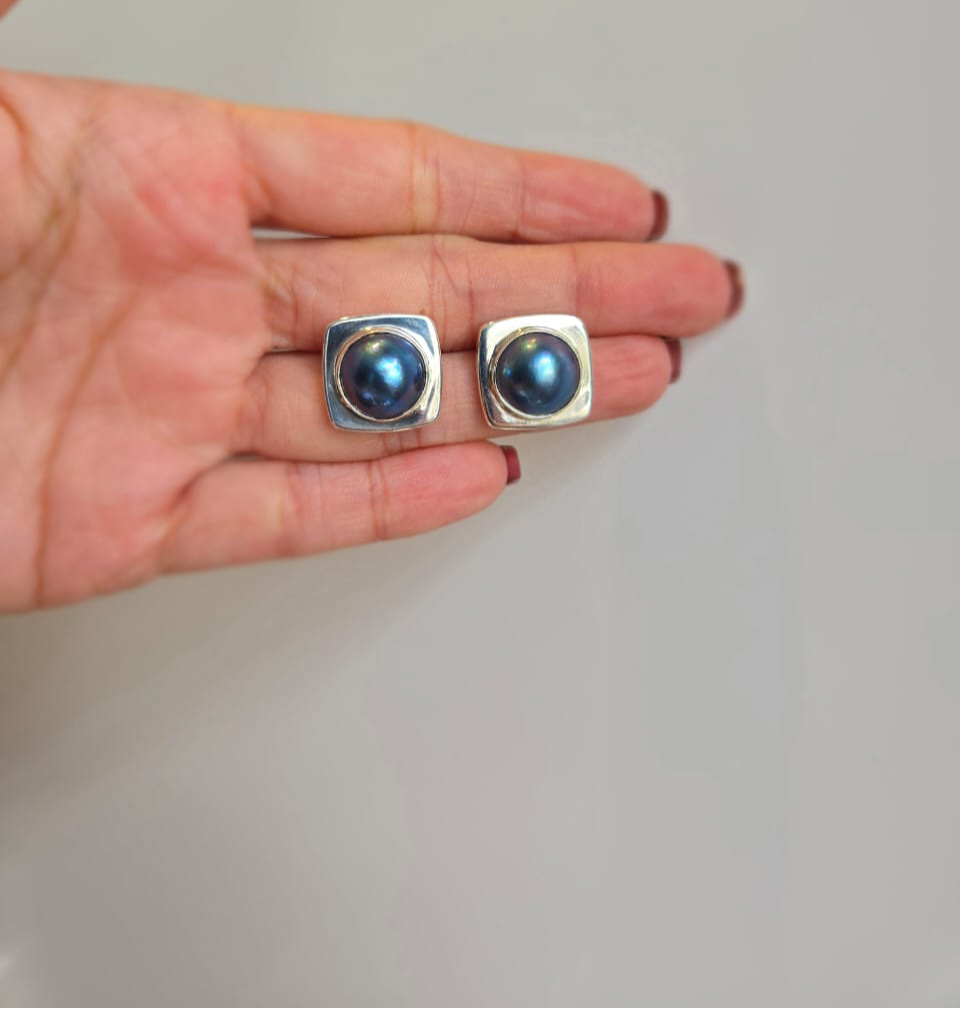 Blue Mabe Pearl Earrings