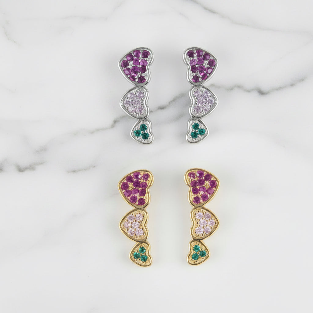 Three Heart Stud Earrings - Terciany 