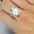 Cross Over Sterling Silver Ring With Mabe Pearl