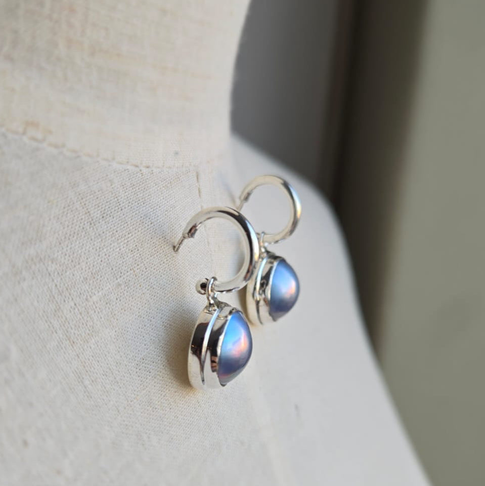 Blue Mabe pearls on Pretty woman hoops
