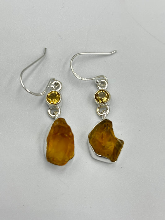 Amber semi and citrines semi precious stone drop earrings