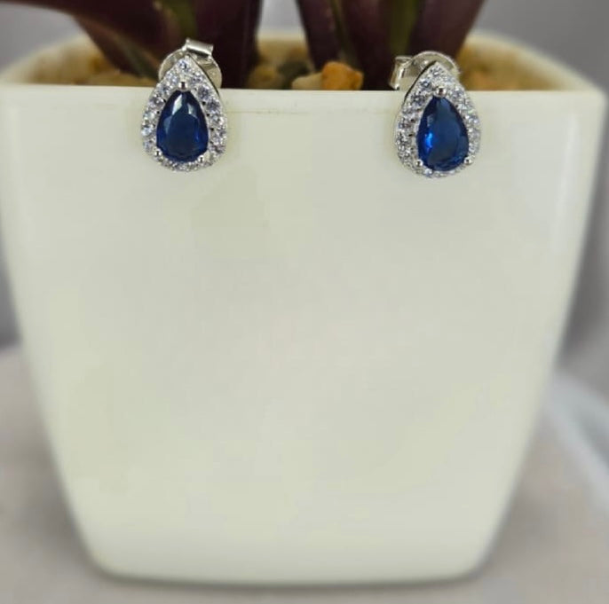 Blue oval teardrop studs