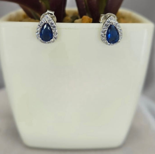 Blue oval teardrop studs