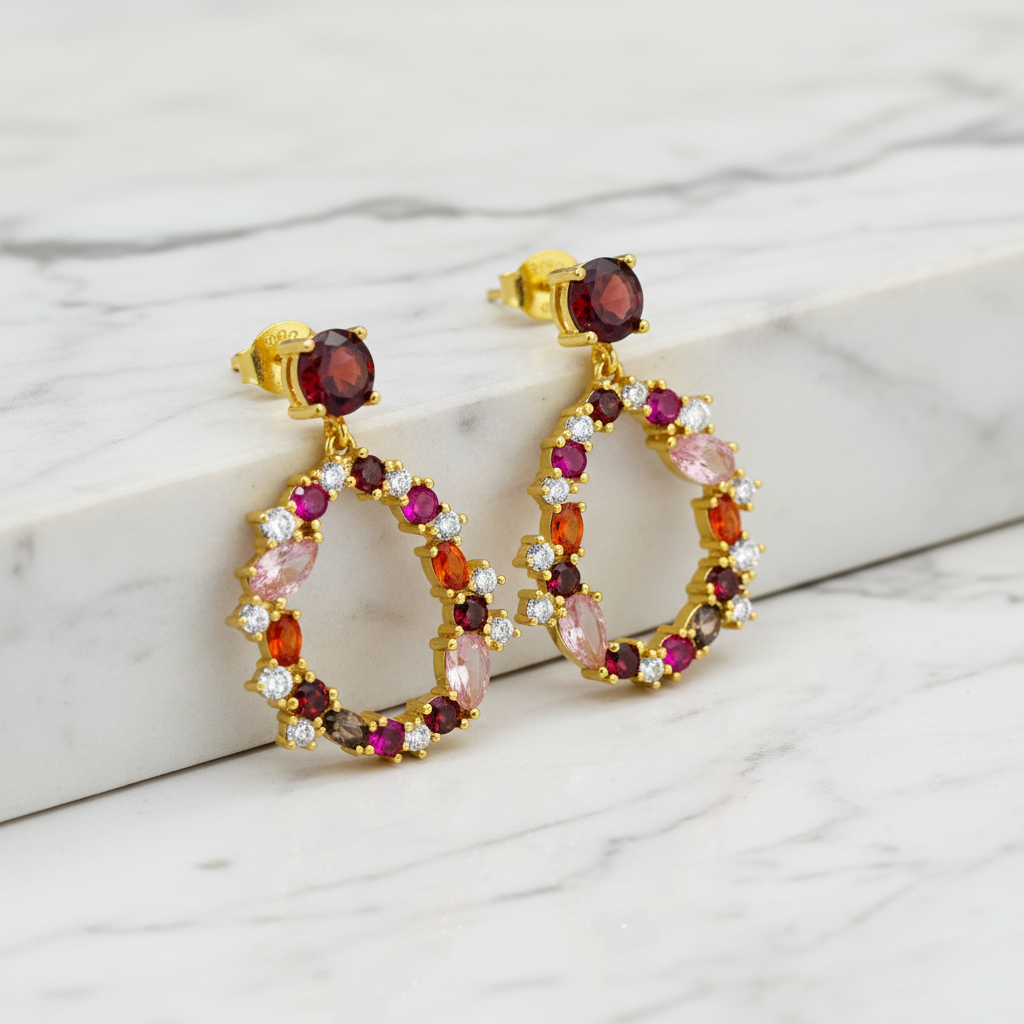 Large Gold Oval Hanging Hoops In Rich Colours - Terciany 