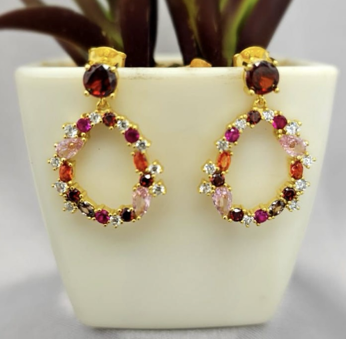 Large Gold Oval Hanging Hoops In Rich Colours
