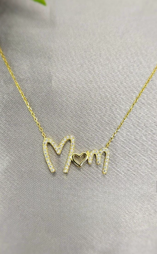 Golden Mom necklace with cubic zirconia detail