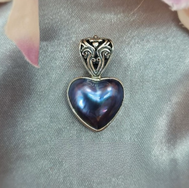 Blue Heart Shaped Mabe Pearl Pendant