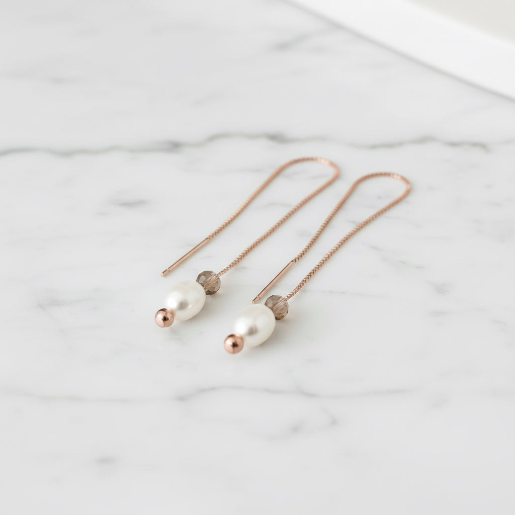Rose gold and Freshwater pearl shoe lace thread earrings
