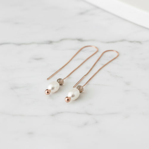 Rose gold and Freshwater pearl shoe lace thread earrings