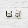 Sterling Silver Square Studs With Freshwater Pearl - Terciany 