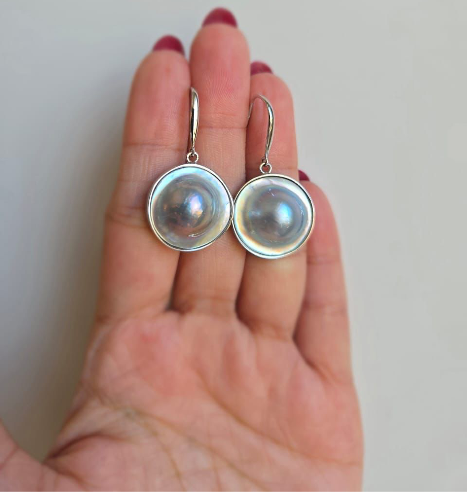 Grey/Blue Blister Mabe Pearl Earrings