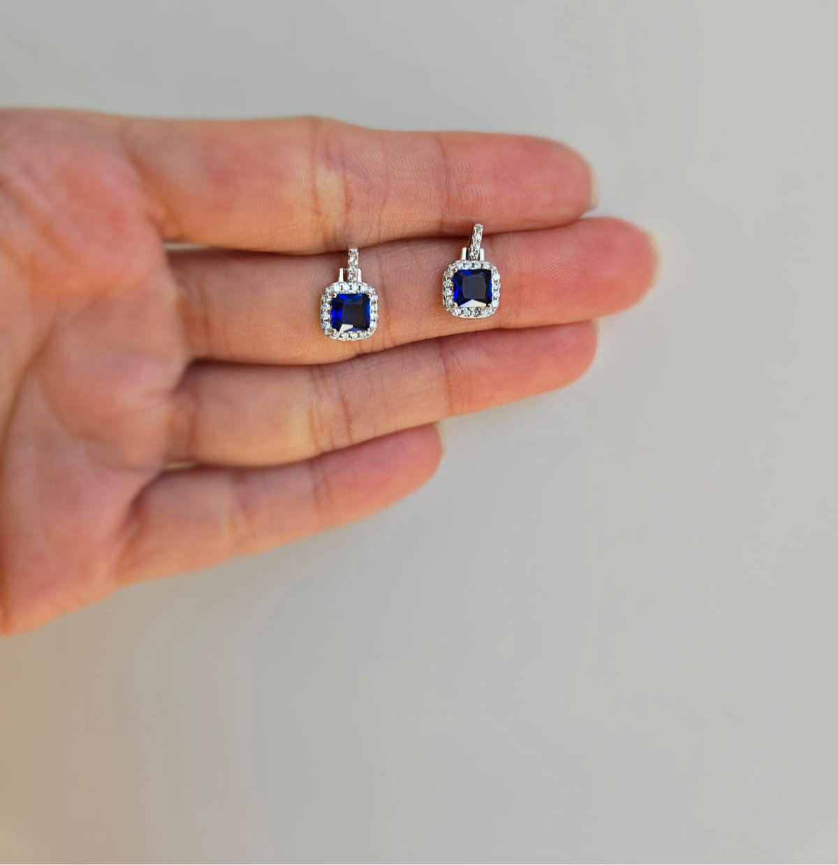 Blue square drop earring