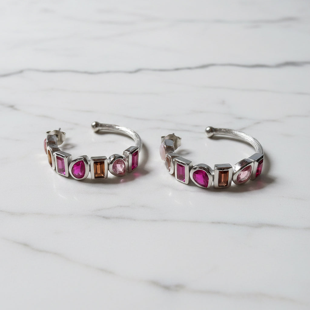 Semi Precious stone Ombre pink Hoop earrings