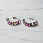 Semi Precious stone Ombre pink Hoop earrings