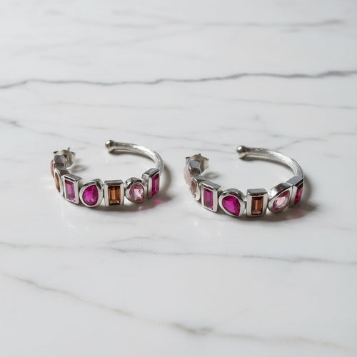 Semi Precious stone Ombre pink Hoop earrings