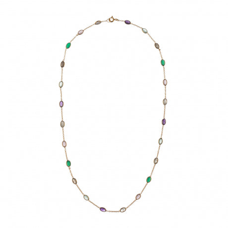 Gold necklace with different coloured Semi Precious stones in necklace