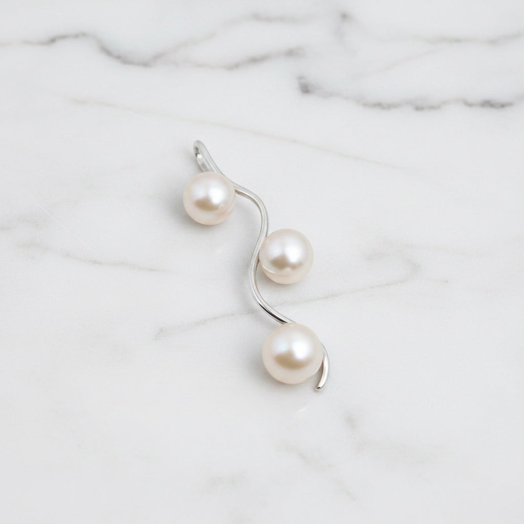 River Flow Sterling Silver Pendant With Three Freshwater Pearls - Terciany 