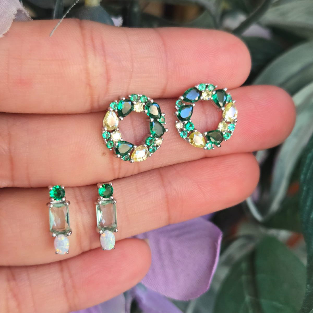 Shades of Green Circle stud earrings - Terciany 