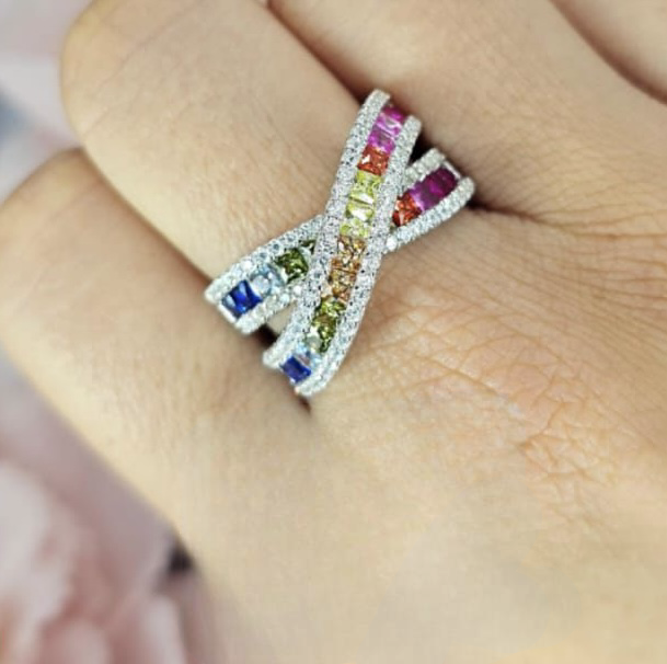 Cross Over Rainbow Ring