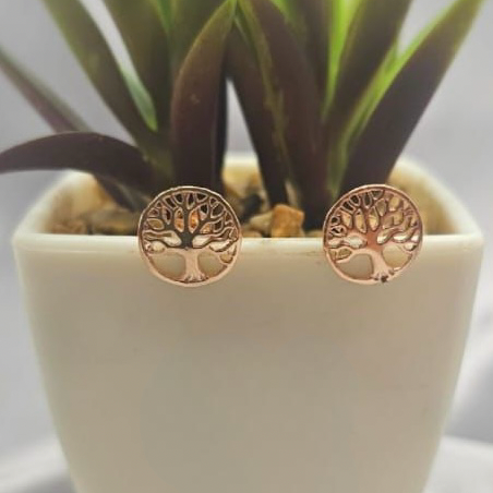 11 mm Rosé Gold Tree Of Life Stud Earrings