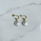 Stunning Gold Plated On Sterling Silver Pretty Woman Earrings With Beautiful Coin Pearl Attachments - Terciany 