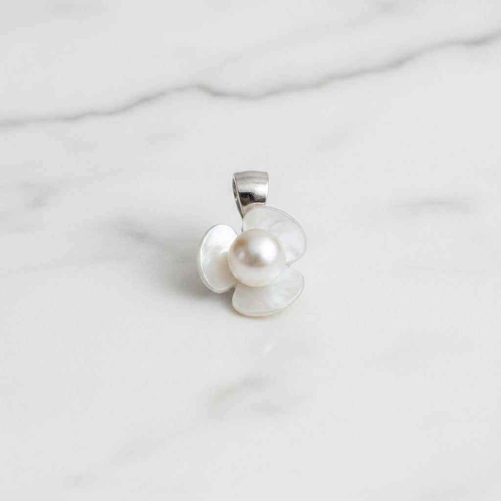 Mother Of Pearl Flower Pendant With Freshwater Pearl Centre