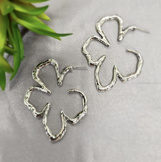 55Mm Sterling Silver Flower Hoop Earrings
