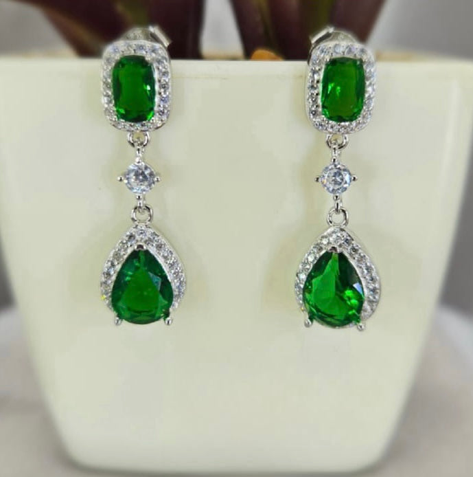 Double Drop Green Earrings