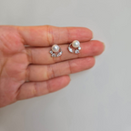 Freshwater Pearl Stud With Circle And Cubic Zirconia Detail - Terciany 