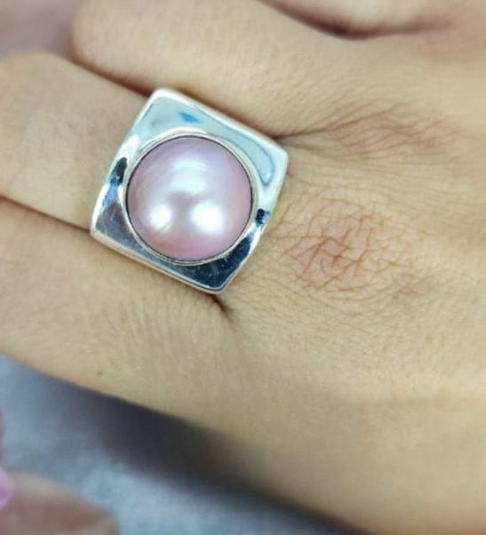 Pink Mabe Pearl Sterling Silver Square Ring