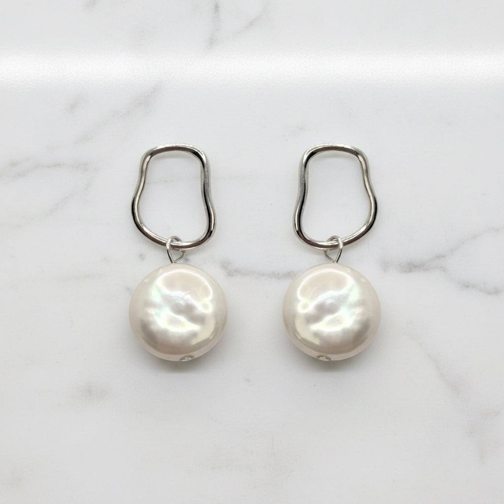 Modern Coin Pearl Earrings
