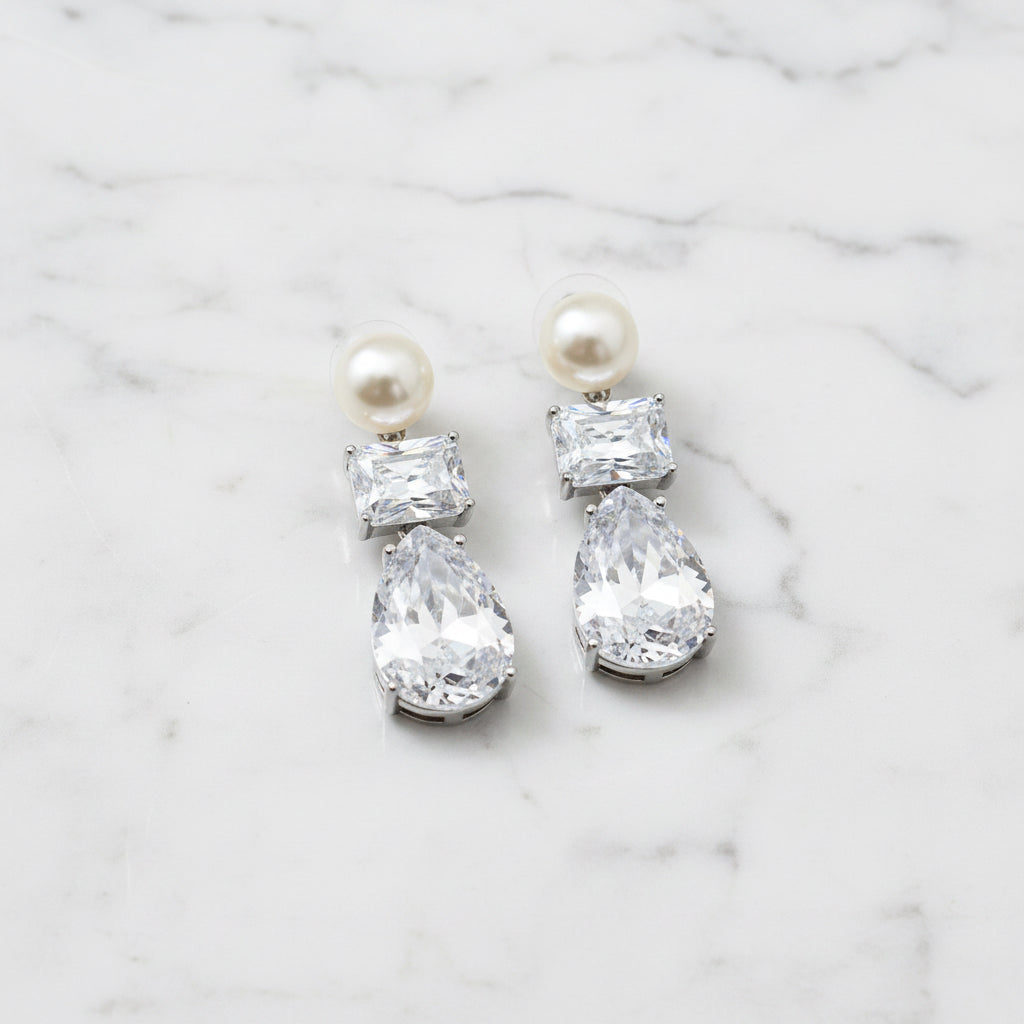 Stunning Eye Catching Drop Earrings With Beautiful Freshwater Pearls And The Brilliant Cut Cubic Zirconia Drops - Terciany 
