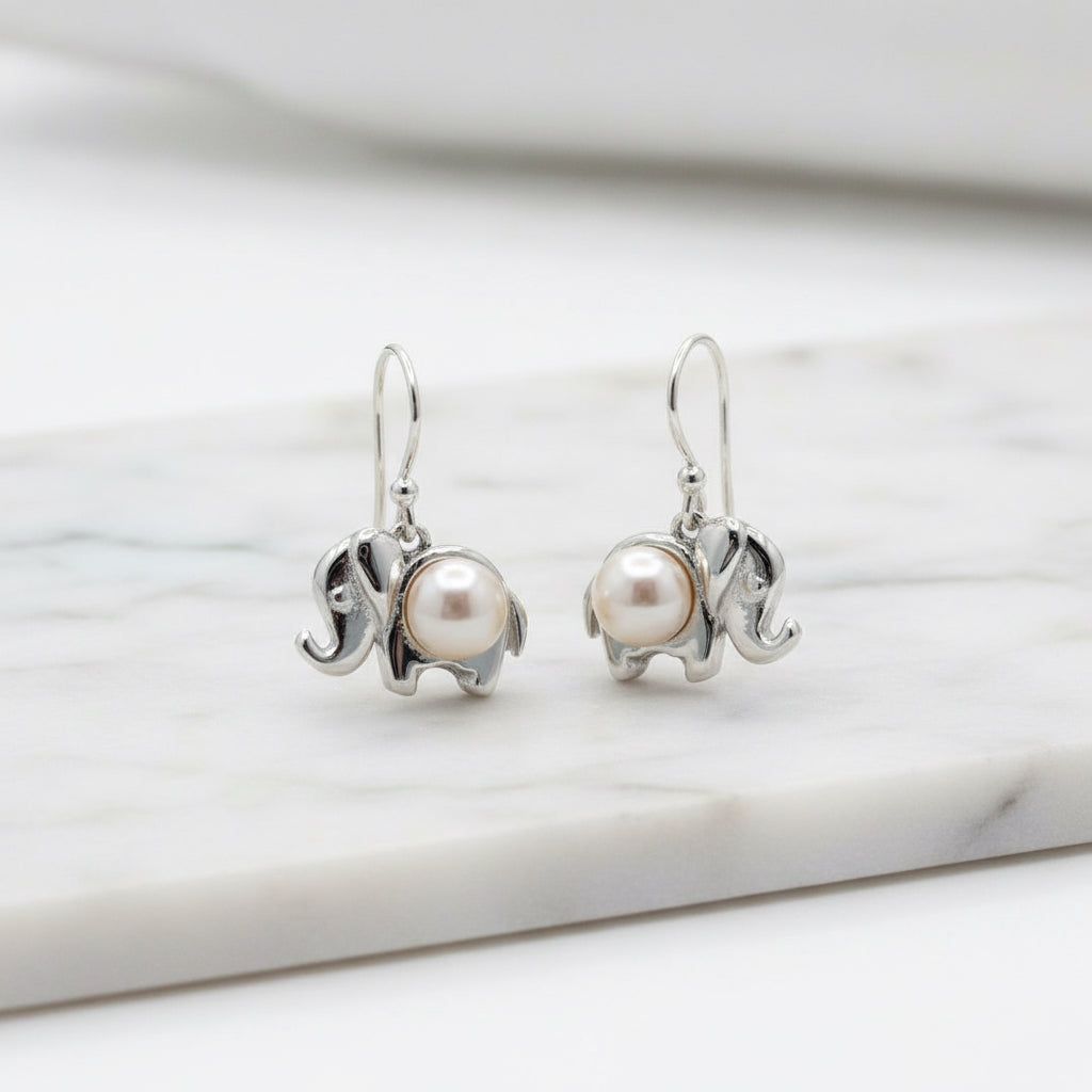 Elephant Earring  With Pearl Detail