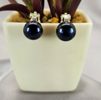 Dark Blue 10-11 mm Freshwater Pearl Clip On Earrings - Terciany 