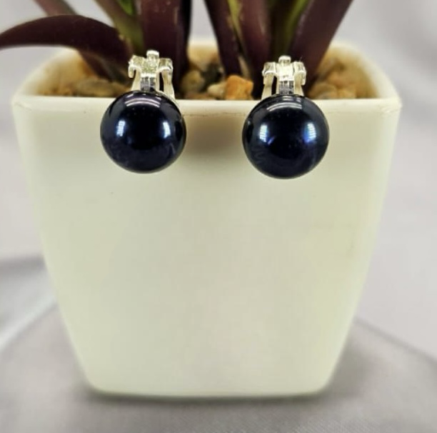 Dark blue/black 11mm freshwater pearl clip on earrings