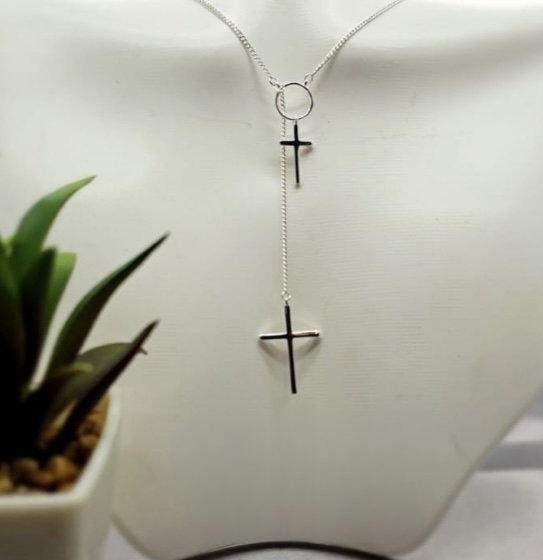 Sterling silver double cross necklace