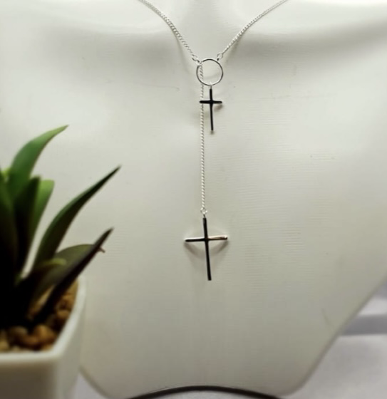Sterling Silver Double Cross Necklace