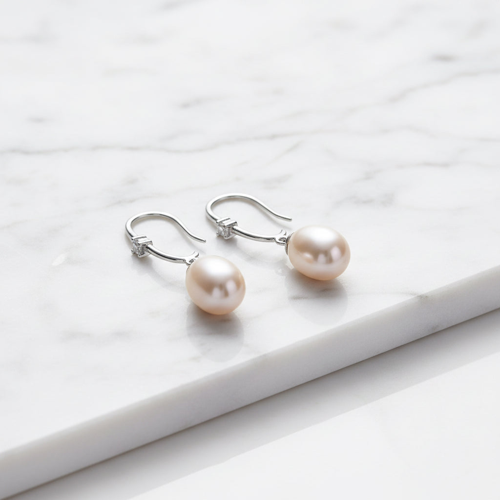 Large Hoops With Cubic Detail And Freshwater Pearls On End - Terciany 