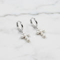 Silver Huggy Earrings With Pearl Crosses - Terciany 