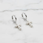 Silver Huggy Earrings With Pearl Crosses - Terciany 