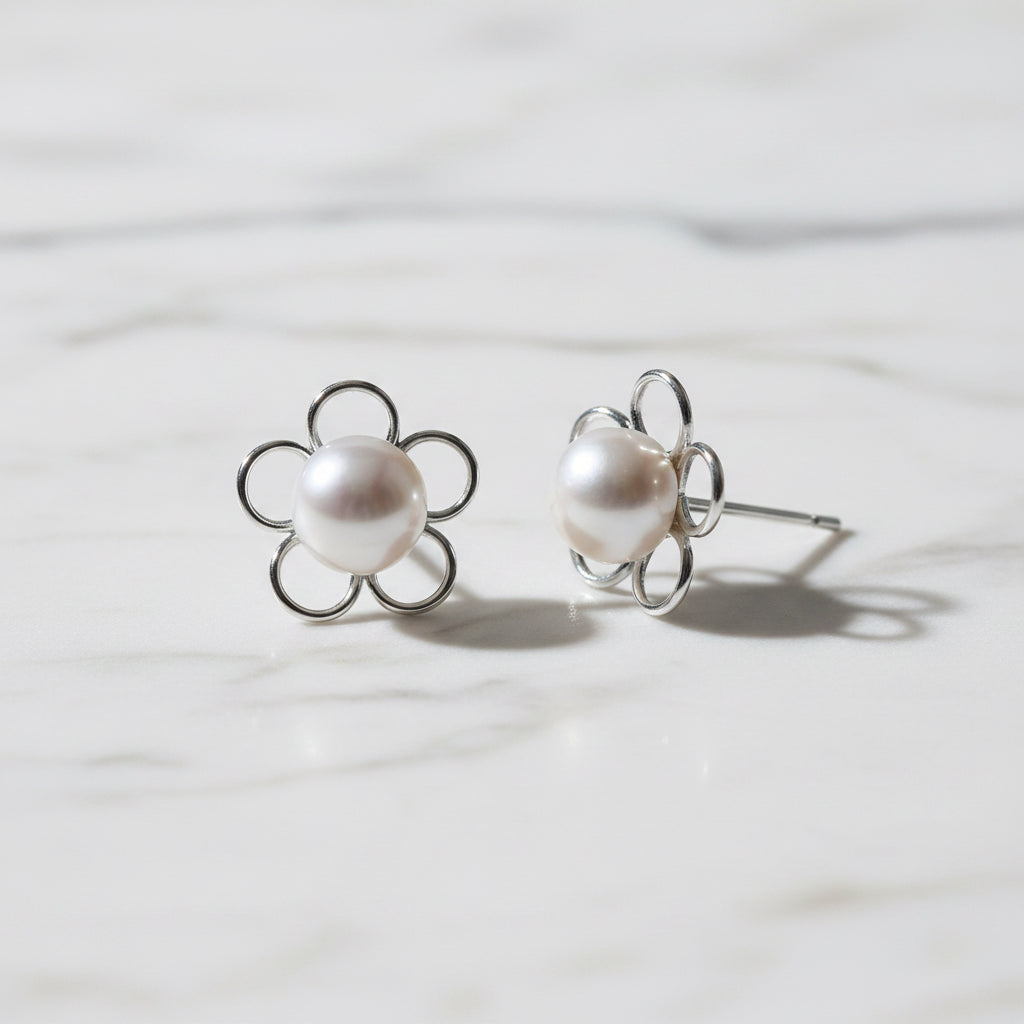 Pearl Flower Stud Earrings