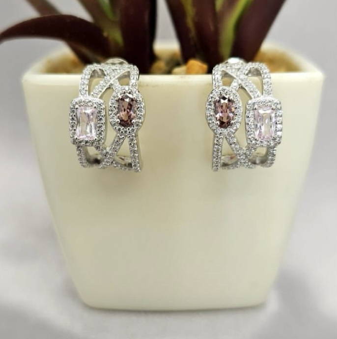 Awesome Shades Of Pink Cubic Zirconia Hoop Earrings